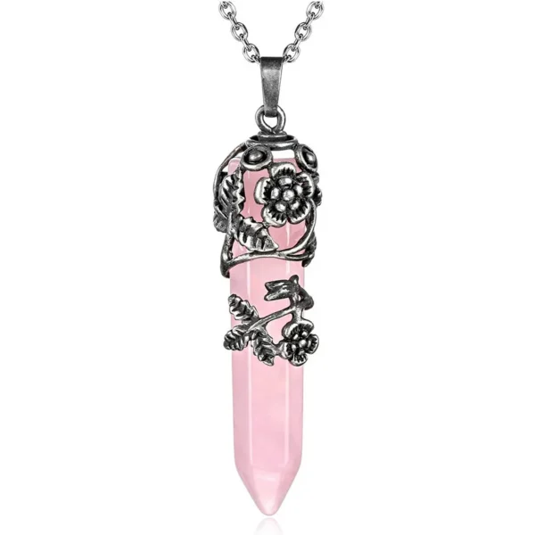 Pendentif quartz rose fleur pointe