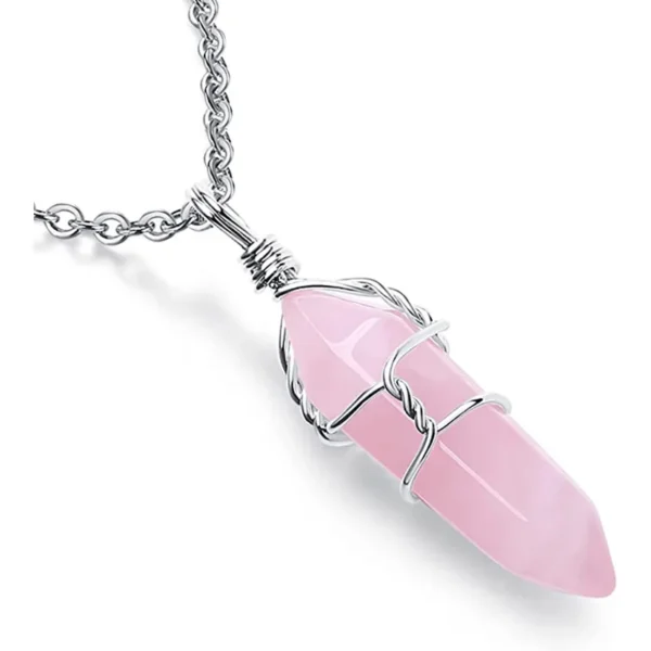 Pendentif quartz rose pointe attaché