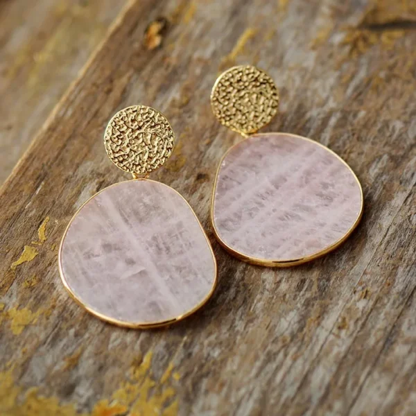 Boucles d'oreilles pendantes bijoux quartz rose - Image 3