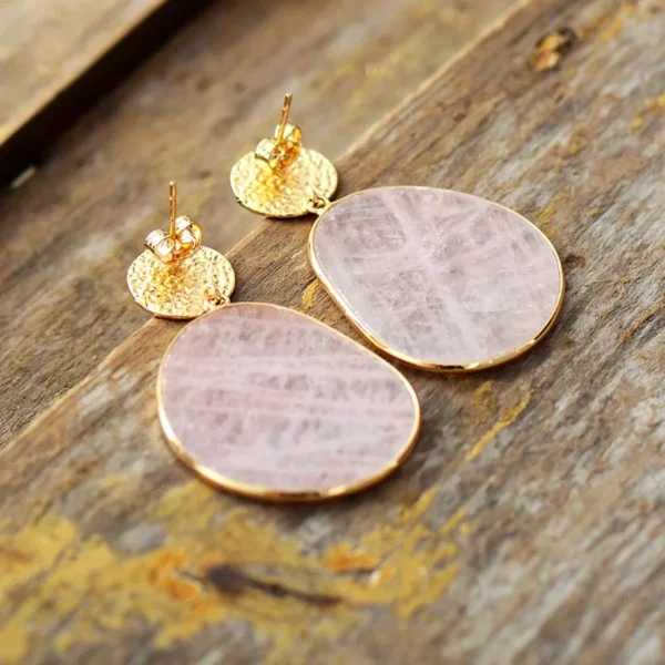 Boucles d'oreilles pendantes bijoux quartz rose - Image 4