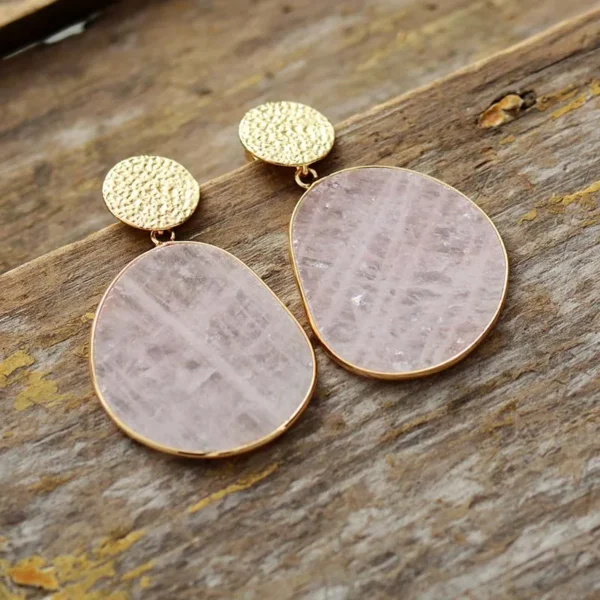 Boucles d'oreilles pendantes bijoux quartz rose - Image 2