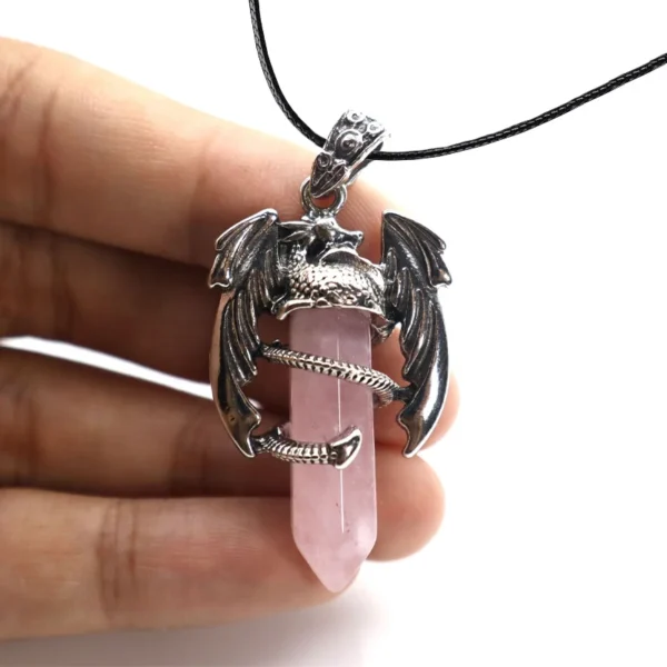 Collier dragon protecteur en quartz rose - Image 2