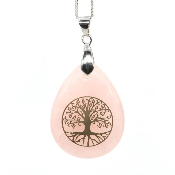 Collier arbre de vie en quartz rose