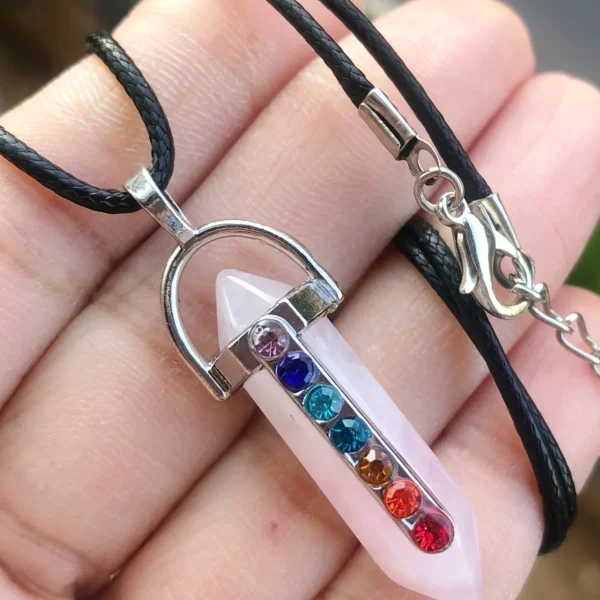Collier chakras et prisme en quartz rose