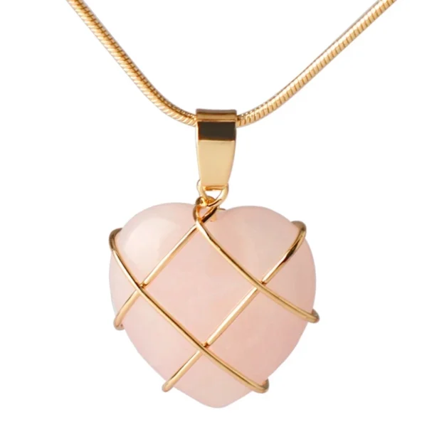 Collier cœur élégant en quartz rose