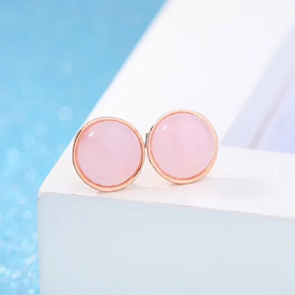 Boucles d'oreilles cabochon quartz rose - Image 3
